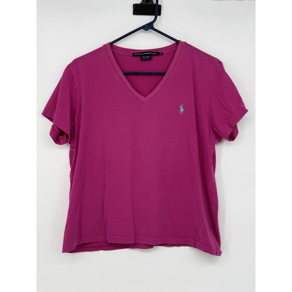 Ralph Lauren Sport Women's Pink Vneck Short Sleeve Top XL
